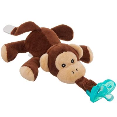 China Soft Monkey Soft Toys Pacifier Holder with Clip Plush Baby Custom Silicone Dummy Pacifiers for sale