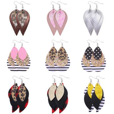 China FASHIONABLE European American border jewelry Amazon leatherette creative double-sided earrings shape popular water drop leaf for sale