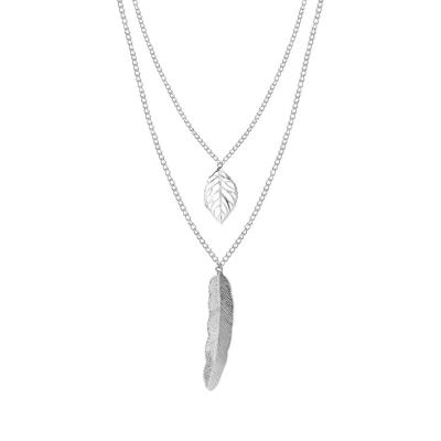 China The other European American border jewelry metal leaf feather necklace female exaggerated creative accessories double clavicle chain for sale