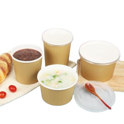 China Round Paper Minimalist Disposable Bowl Packing Environmentally Friendly Takeout Soup Bowl With Lid Oatmeal Bucket Two Color Lunch for sale