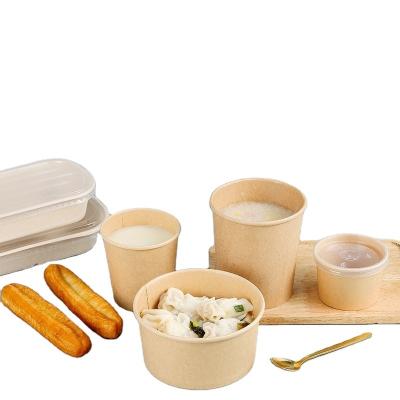 China Bowl Minimalist Disposable Takeout Wrapping Paper Round Soup Bowl Thickened Salad Bowl Oatmeal Bucket With Lid Fast Food Box Paper for sale