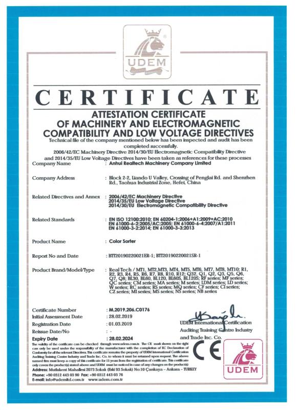 EN ISO12100:2010; EN60204 - Anhui RealTech Machinery Company Limited