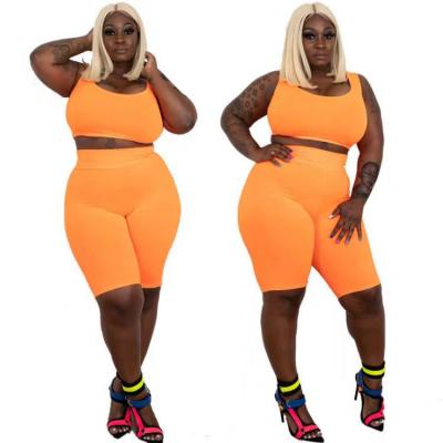 China 2021 viable crop of plus size solid color clothing summer short pants complete women's two-piece set for sale