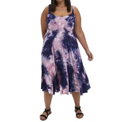 China New Viable Summer Collection Tie Dye Spaghetti Strap Ruffle Pleat Ladies Casual Dress Ladies Vestidos De Noche for sale