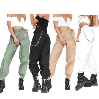 China 2021 New Arrivals 2Xl Anti-wrinkle Plus Size Autumn Women Trousers Solid Color Elastic Bottom Pants With 3D Pocket Chain for sale