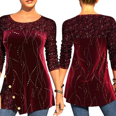 China Anti-wrinkle plus size luxury pearl inlay velvet bubble sequined tops keep warm blouses for women for sale