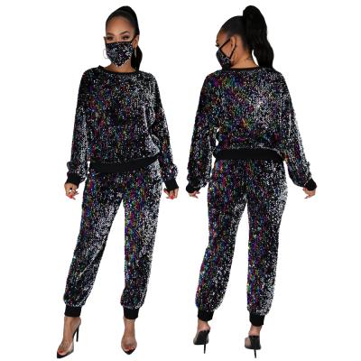 China SUSTAINABLE 2021 Women 3 Piece Sequin Jogging Women Fits Three Piece Autumn Casual Set Spring Fitness Sports for sale