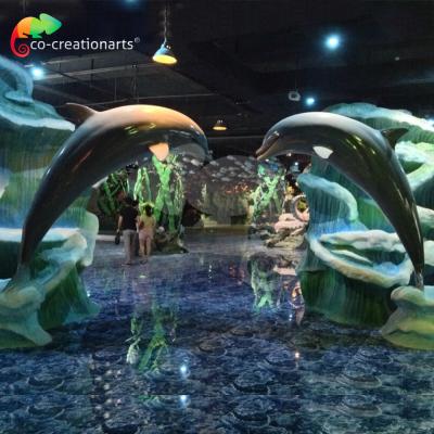 China Amusement Park Theme Park Equipments Fiberglass 3D Dolphin Animal Sculpture for sale