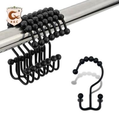 China Minimalist R&C Metal T-Bar Black Shower Curtain Hooks, Stainless for Bathroom Shower Curtain Rings for sale