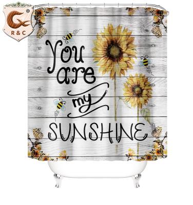 China Hot Sale Shower Curtain Digital Printed Design New Sunflower Custom Stocked Bathroom Set Wholesale for sale