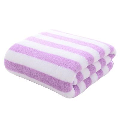 China Wholesale Cheap Quick-dry Towel Home Use High Quality Fleece Wide-striped Coral Suit QUICK-DRY for sale