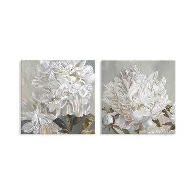 China Modern 2 Pieces of Modern Abstract Art Flower Picture Floral Blooming White with Gold Foil Artwork for Home Kitchen Living Roo for sale