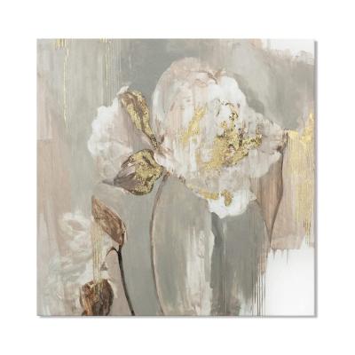 China Modern Abstract Modern Art Flower Picture Floral With Textured Gold Foil Embellishment Oil Painting Print On Canvas For Wall Office Dec for sale