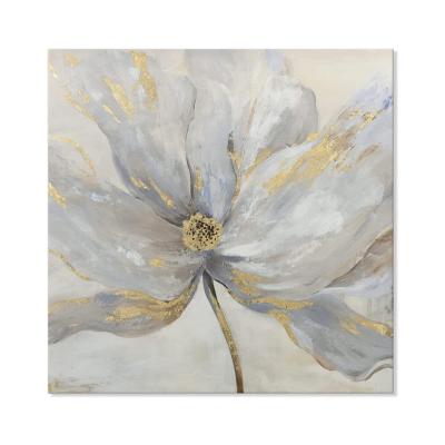 China Modern Abstract Floral Art Flower Picture With Textured Gold Foil Embellishment Oil Painting Print On Canvas For Office Wall Decor for sale