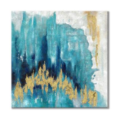 China Modern Abstract Artwork Blue Gold Leaves Wall Painting Hand Painted Picture On Canvas For Living Room for sale