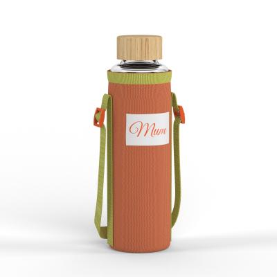 China WELFORD 500ml Viable Single Layer Glass Water Bottle With Lid Canvas Cover Glass Sublimation Bamboo Water Bottle for sale