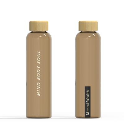 China 500ml Viable Promotional Custom Water Bottle Logo High Quality Borosilicate Glass With Bamboo Lids Bamboo Glass Water Bottle for sale