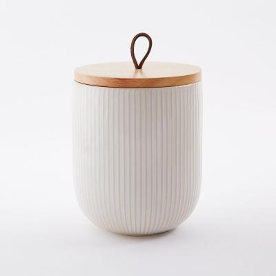 China Heatable Custom Design Porcelain Kitchen Style Storage Jar Canister White And Custom Ceramic Wood Jars Lids for sale