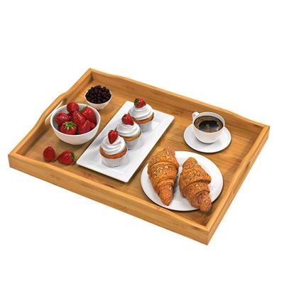 China Logo Wholesale Rustic Style Decorative Customized Viable With Handle For Breakfast Organizer Wooden Serving Tray for sale