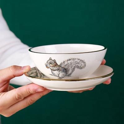 China Viable New Product High Quality Animal Decals Porcelain Ramen Bowl Set For Food Home Touch Tableware Restaurant Safe Custom Size for sale