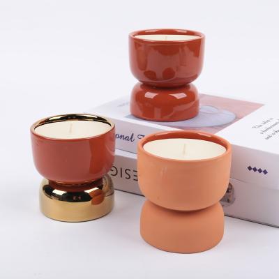 China Elegant Home Decor Handmade Jars Empty Matt Glazed Candle Cups Ceramic Luxury Round Candle Jar for sale