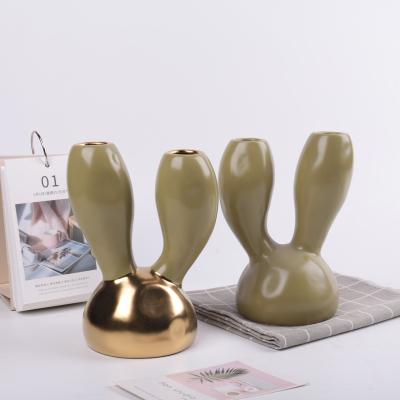 China Nordic Home Decor Elegant Matte Ceramic Candle Holder Green Empty Candlestick for sale