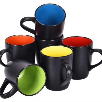 China New Arrival Sustainable Latte Cappuccino Mug Set Ceramic Matte Black Custom Coffee Mugs For Restaurant Home Office for sale