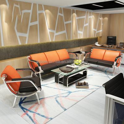 China Modern Modular Cheap Price Office Furniture PU Metal Frame Leather Orange And Black Sectional Office Sofa Set for sale