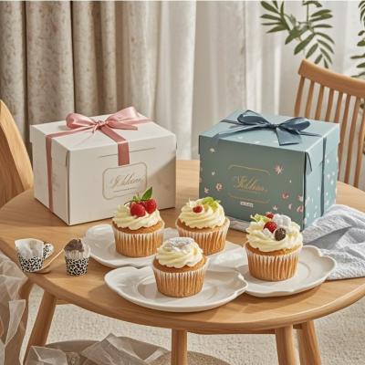 China Gift Small Pastry Boxes Cake Packaging Bakery Disposable Containers Dessert With Ribbon for sale