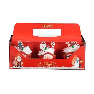 China Weihnachtskuchen Weihnachtsbackerei-Boxen Cupcake Dessert Papierverpackung mit Griff zu verkaufen