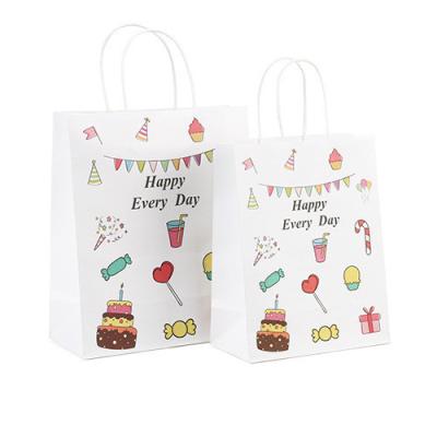 China Custom Printed Take Out Food Packaging Bags White Kraft Paper Bags Bulk With Handle for sale