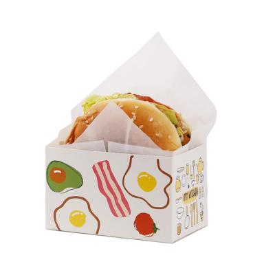 China food grade hamburger food packaging paper box customized white paper baking fast food packaging box for sale