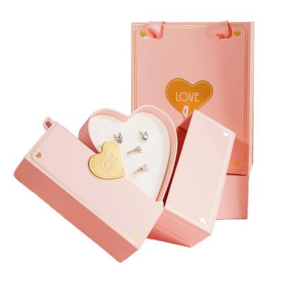 China Jewellery Ring Necklace Pink Gift Festival Gift Boxes Packaging Double Heart Personalised for sale