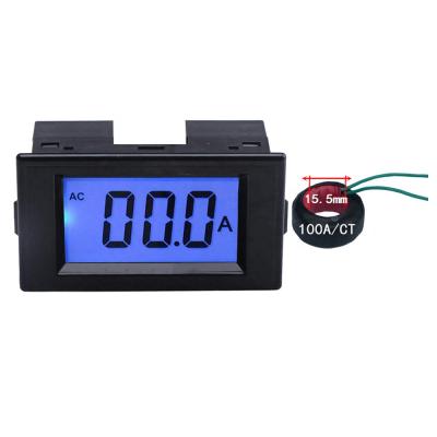 China LCD Display Digital Ammeter AC 100A Ammeter Ammeter Panel Current Multimeter Backlight Power Supply 220V Blue AC 68 x 38mm for sale