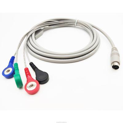 China Medical Equipment Customize ECG Cables 4 Lead 4.0mm ECG Snap To Medical 6P DIN Plug Cable Assembly for sale