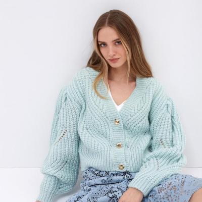 China 2022 new style Anti-wrinkle twisted rope pattern v-neck color casual cardigan custom knit plus size women sweaters for sale