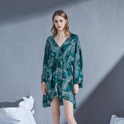 China New Hot Selling QUICK DRY Satin Pajamas V Neckline Summer Luxury High Quality Printed Nightgown for sale