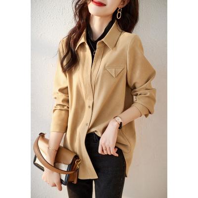 China 2023 New Loose French Ribbon Laydown Design Contrast And Spring Women'S Silk Shirt Small Size Anti-pilling Long Sleeve Tops for sale