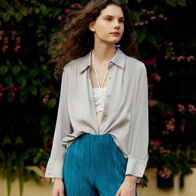 China Anti-pilling spring silk blouse casual shirt and new summer style small suit collar for sale