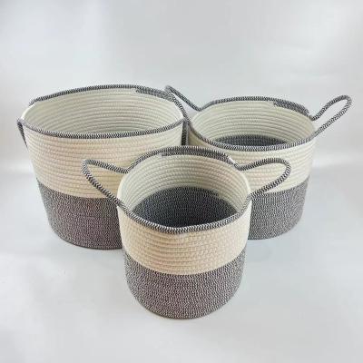 China Sustainable Household Goods Matching Nordic Simple Stylish Basket Handle Cotton Rope Storage Basket for sale