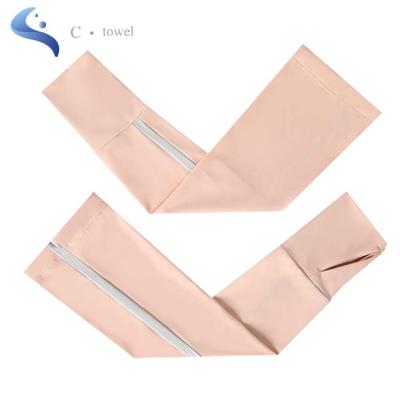 China Anti-UV Custom straight stripe summer outdoor sports cooling sunscreen instant cooling cuff arm sleeve for sale