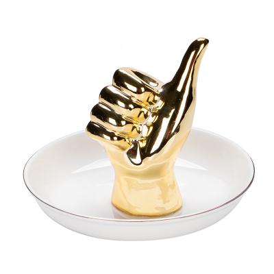 China Creative Home Shape Gold Gesture Ceramic Jewelry Tray Ring Dish For Female Gift Drop Shipping for sale