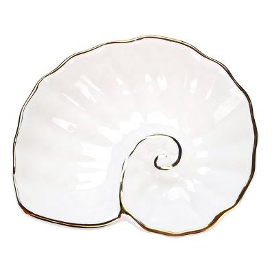 China Home White Pearl Shell Shape Ceramic Jewelry Tray Dish with Gold Rim Earring Holder for sale