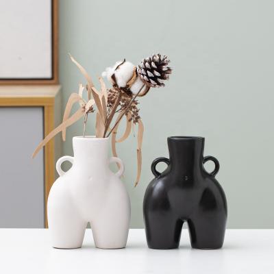 China Europe New Design Tall Flower Vase Nordic Black White Ceramic Nude Body Design For Hotel Home Decoration for sale