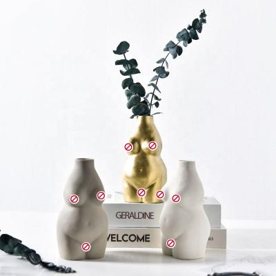 China Europe female body art minimalist ceramic flower vase for dining room decoration for sale