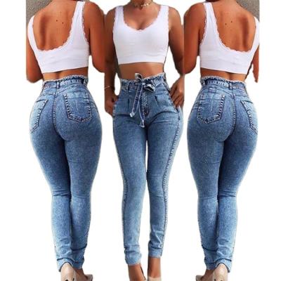 China Amazon Fashion Breathable High-Waist Women's Jeans Belt Ladies Pants for sale