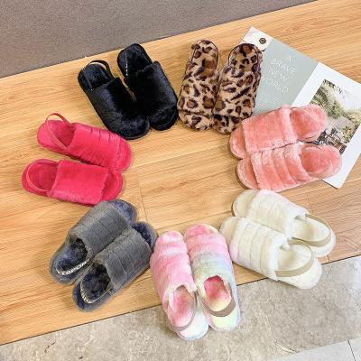 China Fashion trend UG leopard print rose black pink black fur sandals warm comfortable gray sheepskin non-slip artificial wool shoes slippers women's fur sandals for sale