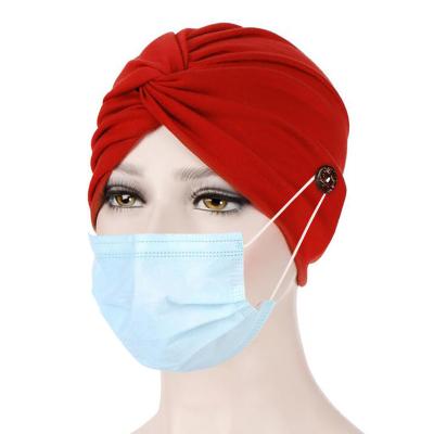 China Muslim Cloth Women Hijab Turban Fashion Hearing Protection Headband With Button Hair Band Accessories Chemo Cap Bandana for sale