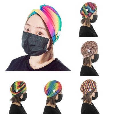 China Polyester Women Hijab Turban Fashion Hearing Protection Muslim Headband With Button Hair Band Chemo Bandana Accessories for sale