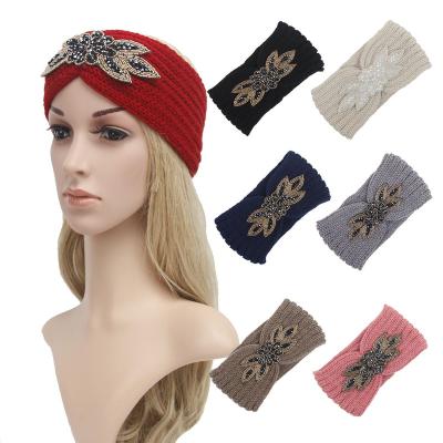 China Fashion autumn winter popular four-leaf diamond warm wool knitting handmade warm hair band headband accessories for sale